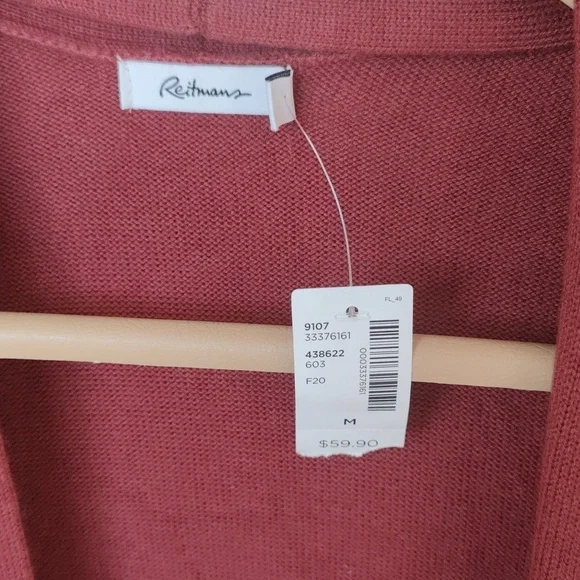 NWT Reitman Raspberry Open Front Long Cardigan - Picture 3 of 6